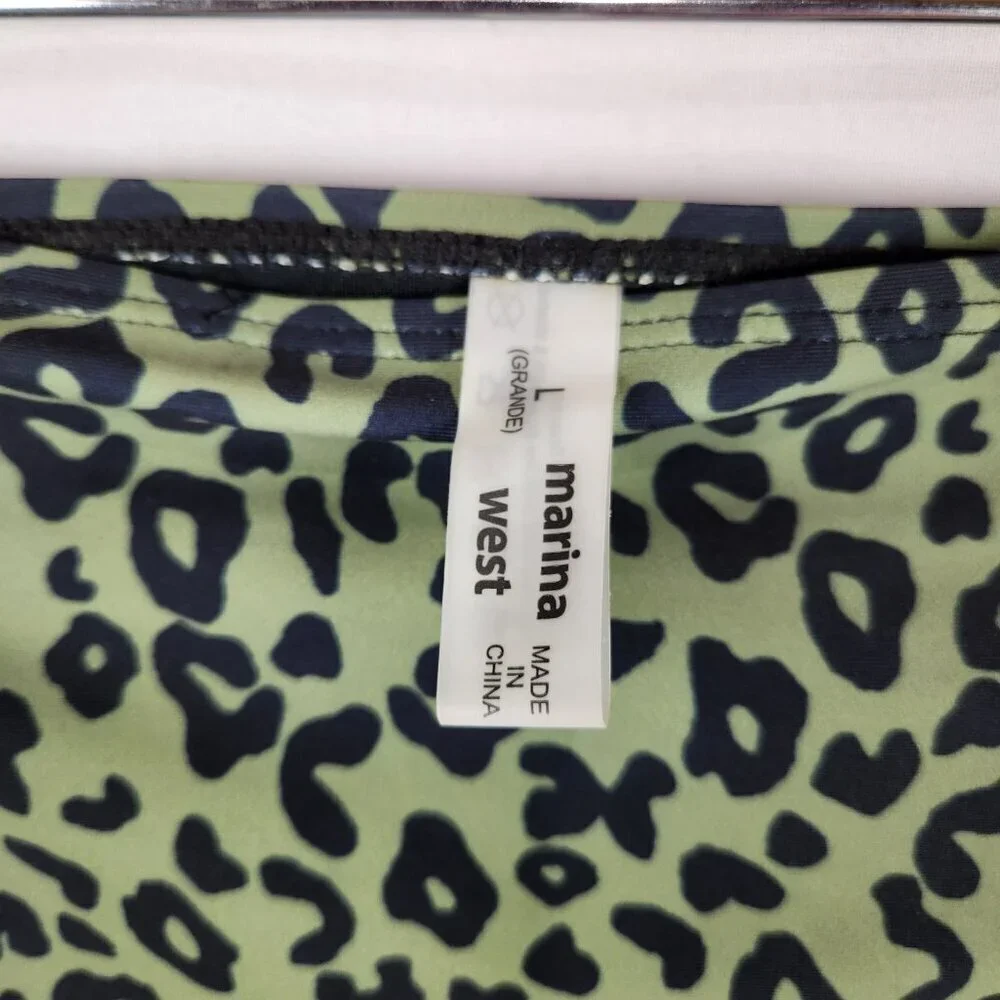 NWT Marina West Two Piece Swimsuit Women's L Olive Black Leopard Bikini UPF 50